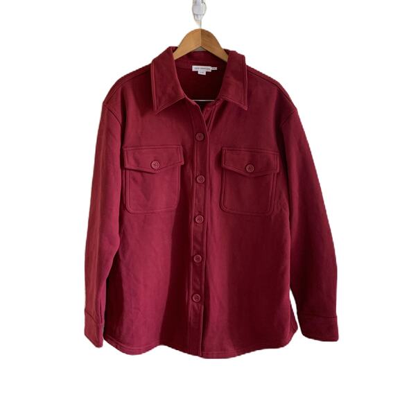 Good American Sueded Fleece 100% Cotton Shacket in Team Cardinal S/M NWT - Picture 4 of 11